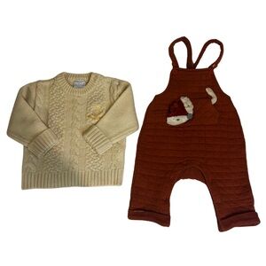 Paco Rabanne Cream Sweater and Brown Overalls Set.ko059